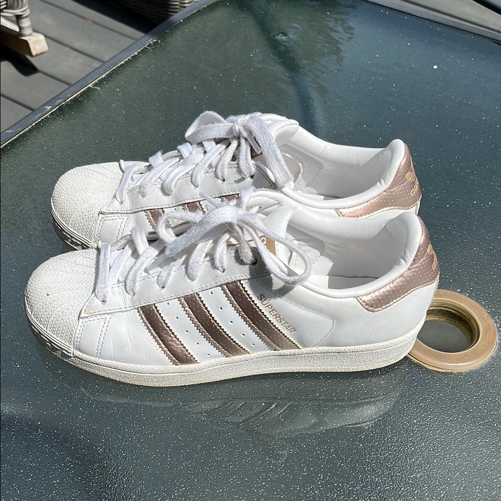 Adidas White and Bronze Sneakers